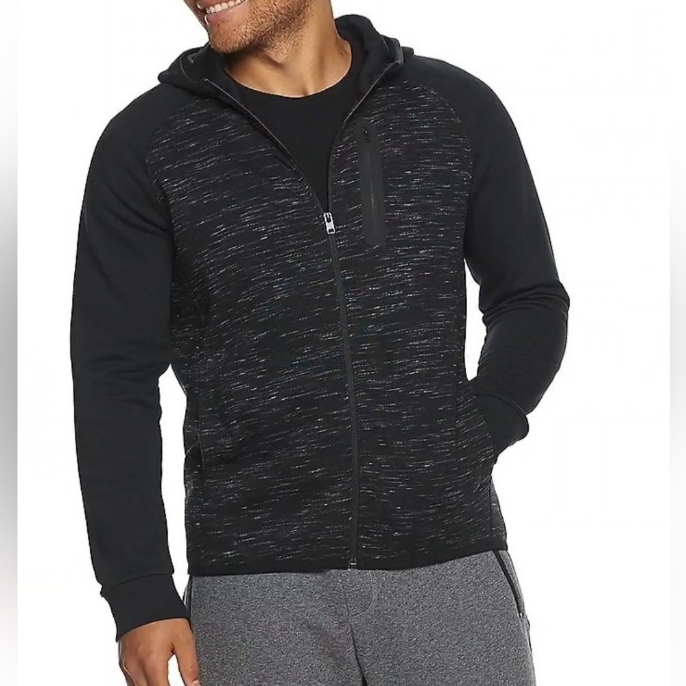 Men's Apt. 9 Polished Fleece Raglan Hoodie Stretch Large Black Space Dye